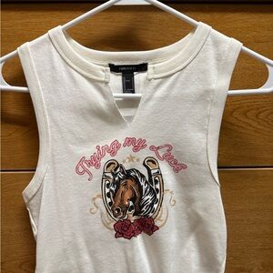 Forever 21 White Sleeveless Top with Horse Design